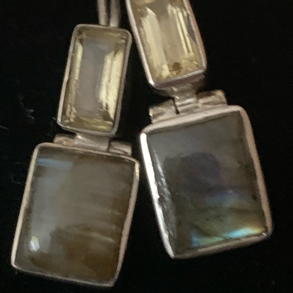 Silpada Earrings VERY RARE Citrine Stones Hinged Unique Squares of Labradorite